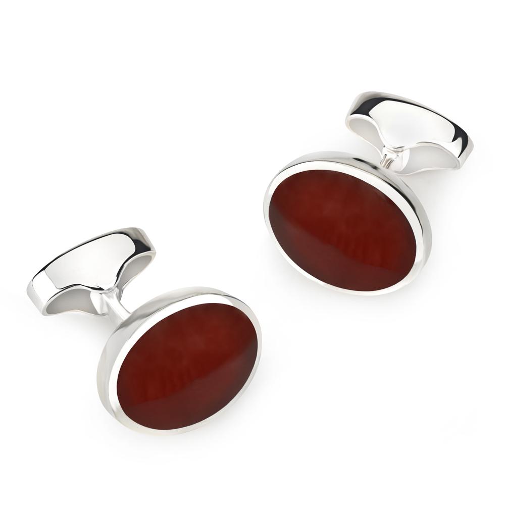 Sterling Silver Oval Cufflinks With Red Carnelian