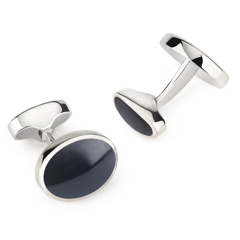 Sterling Silver Oval Cufflinks With Blue Tigers Eye