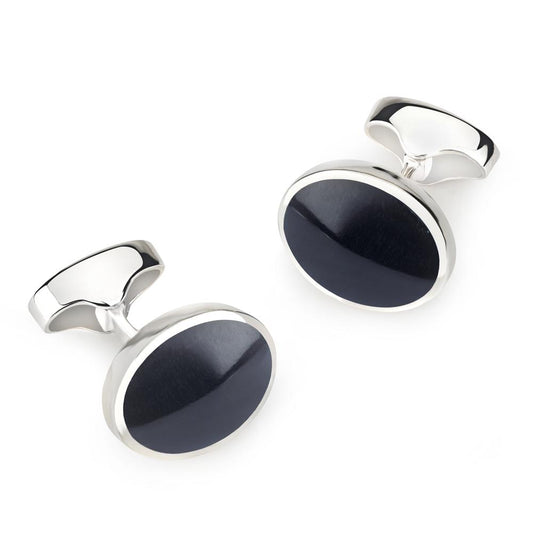 Sterling Silver Oval Cufflinks With Blue Tigers Eye