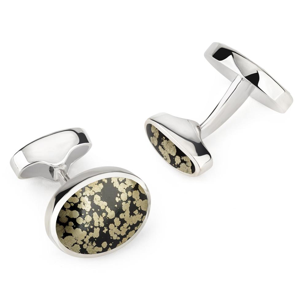 Sterling Silver Oval Cufflinks With Septarian Pyrite