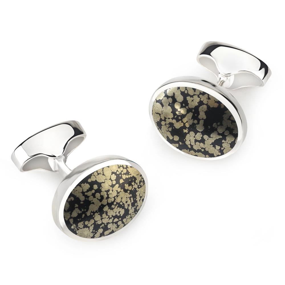 Sterling Silver Oval Cufflinks With Septarian Pyrite