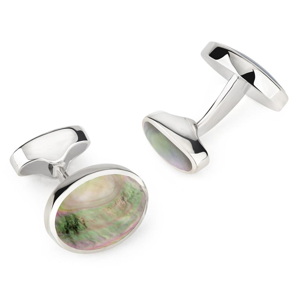 Sterling Silver Oval Cufflinks With Black Lip Pearl