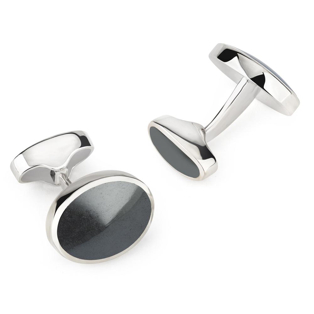 Sterling Silver Oval Cufflinks With Hematite