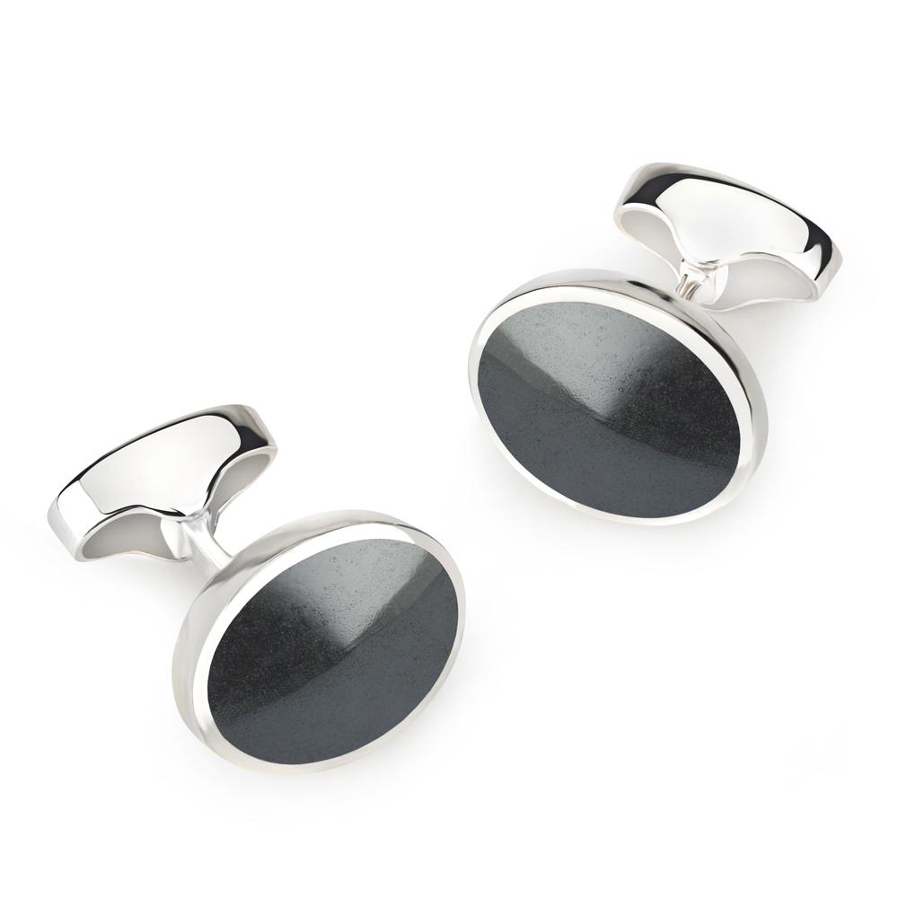 Sterling Silver Oval Cufflinks With Hematite