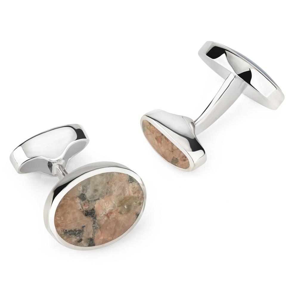 Sterling Silver Oval Cufflinks With Peterhead Stone