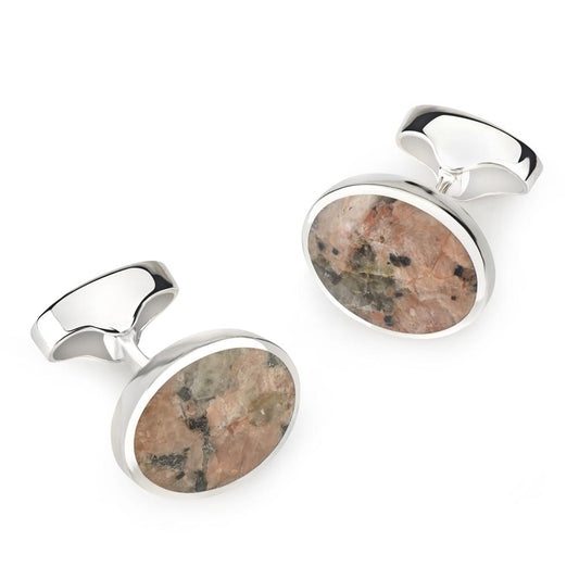 Sterling Silver Oval Cufflinks With Peterhead Stone