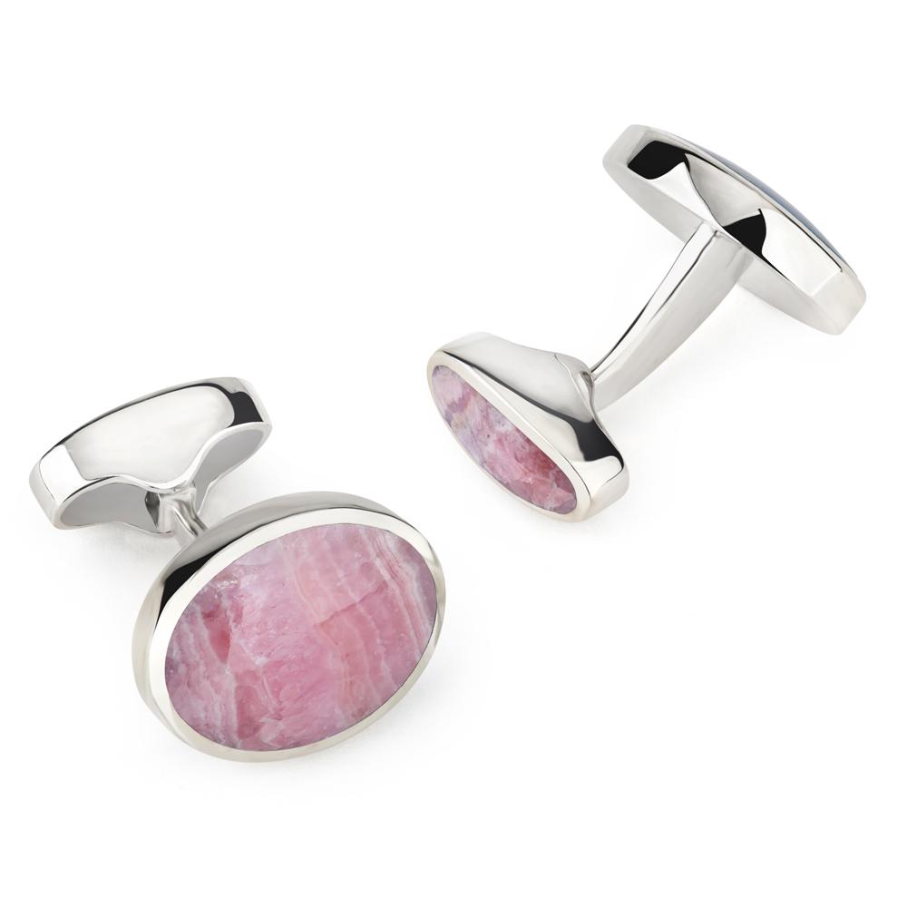 Sterling Silver Oval Cufflinks With Rhodochrosite