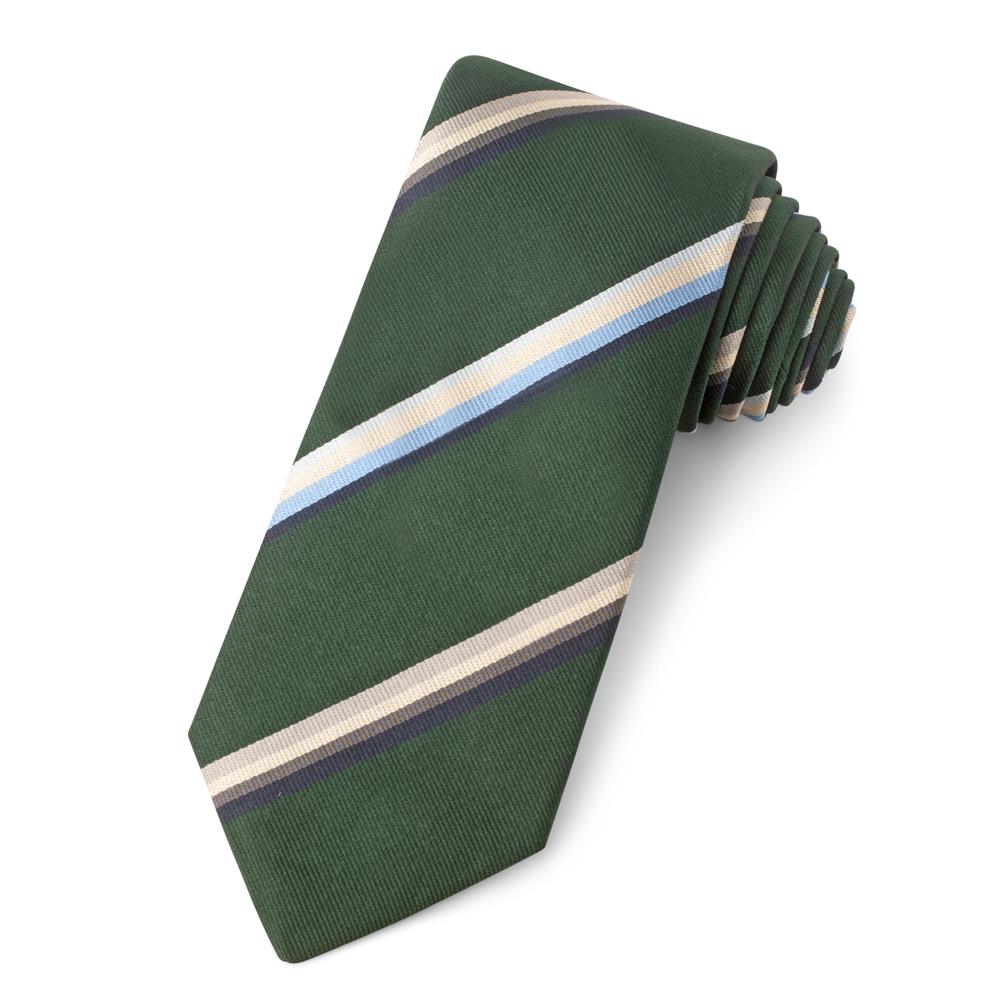 Green With Multi Colour Stripe Three-Fold Silk Reppe Tie